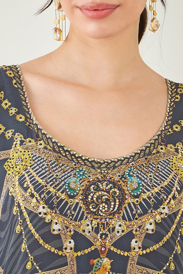 Grey & Gold Silk Crystal Embellished Kaftan by First Resort by Ramola Bachchan at Pernia's Pop Up Shop