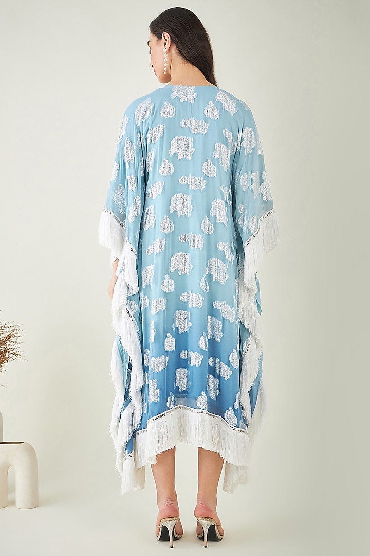 Blue Ombre Lurex Pearl Embroidered Mid-Length Kaftan by First Resort by Ramola Bachchan at Pernia's Pop Up Shop