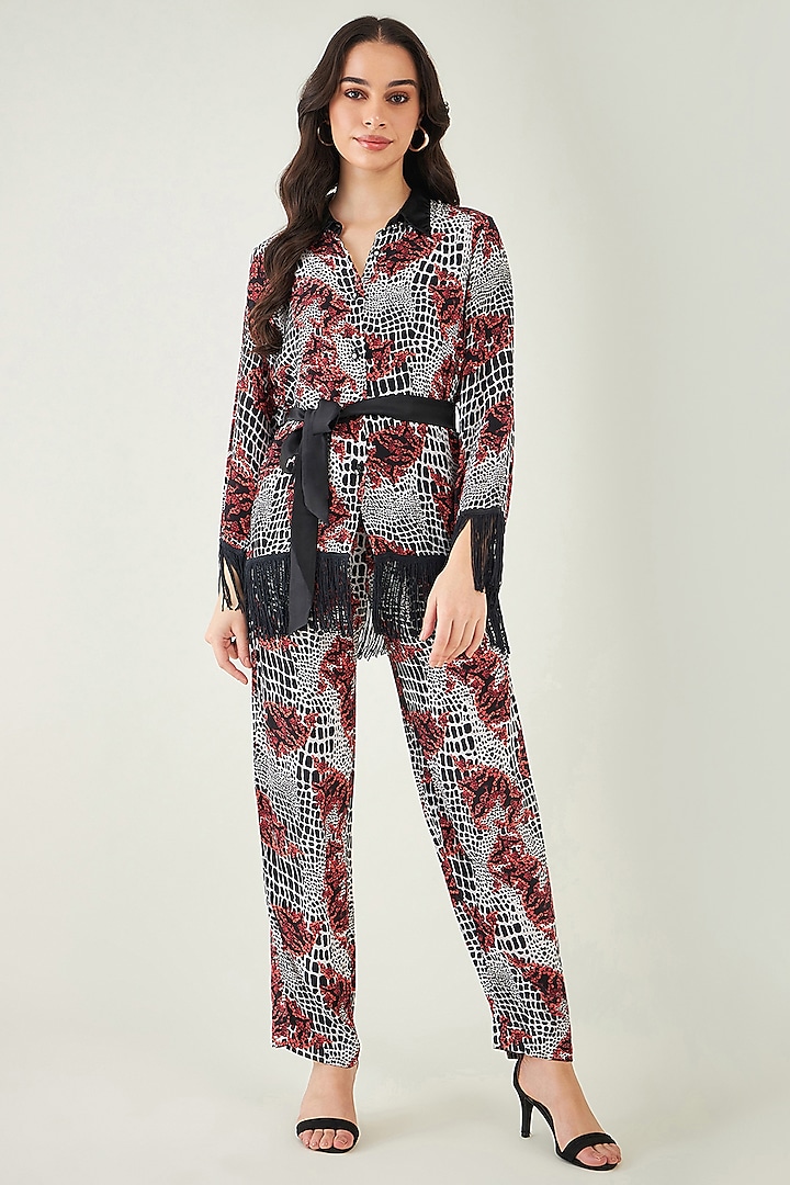 Red Viscose Crepe Baroque Animal Printed Palazzo Pant Set by First Resort by Ramola Bachchan at Pernia's Pop Up Shop