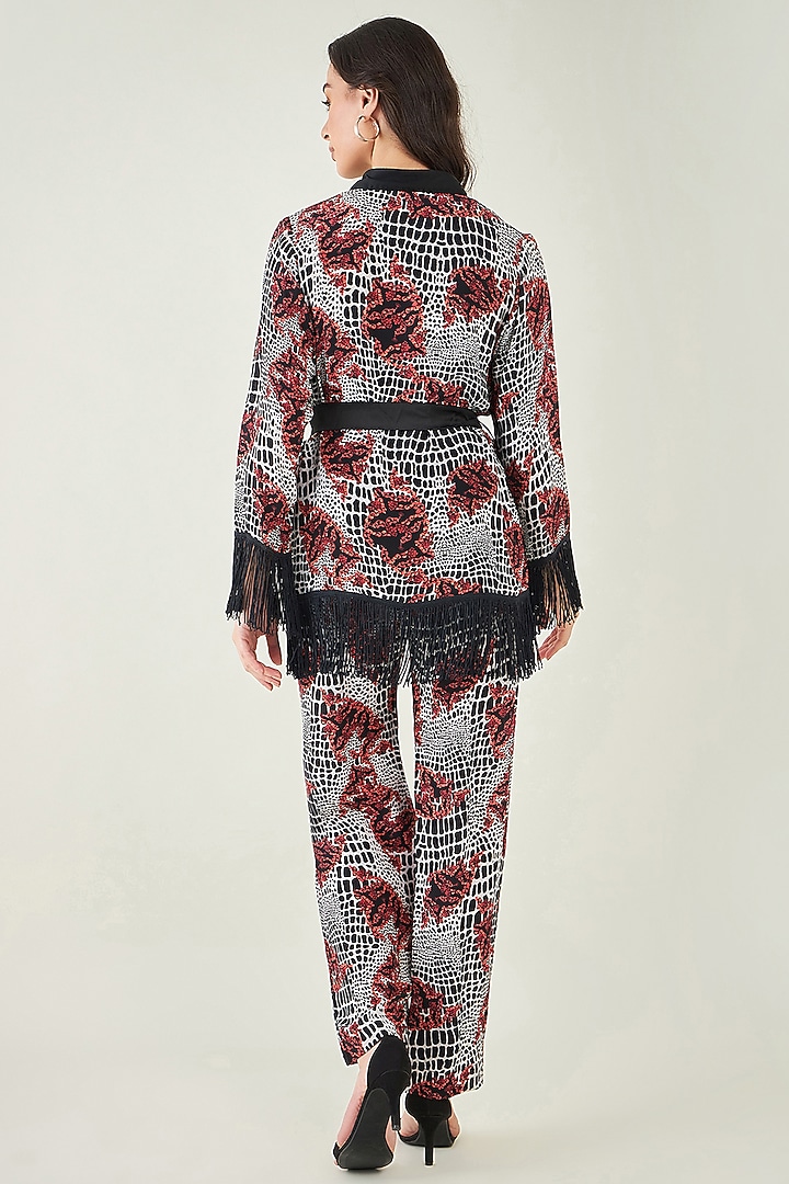 Red Viscose Crepe Baroque Animal Printed Palazzo Pant Set by First Resort by Ramola Bachchan at Pernia's Pop Up Shop
