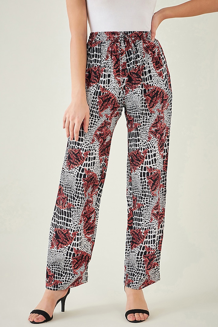 Red Viscose Crepe Baroque Animal Printed Palazzo Pant Set by First Resort by Ramola Bachchan at Pernia's Pop Up Shop