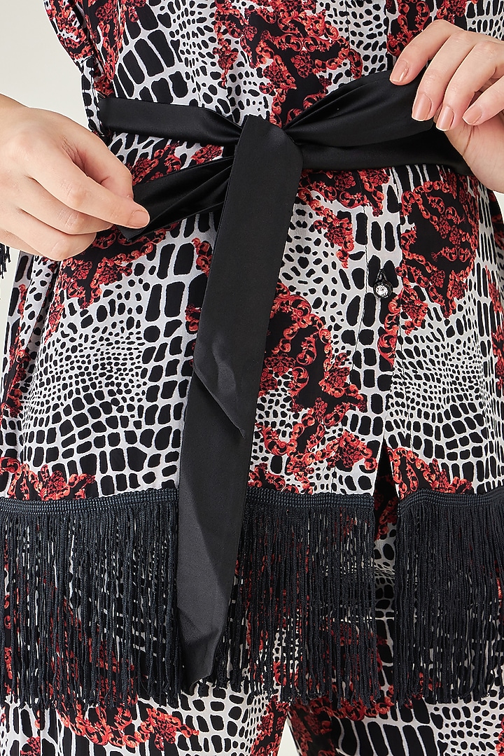 Red Viscose Crepe Baroque Animal Printed Palazzo Pant Set by First Resort by Ramola Bachchan at Pernia's Pop Up Shop