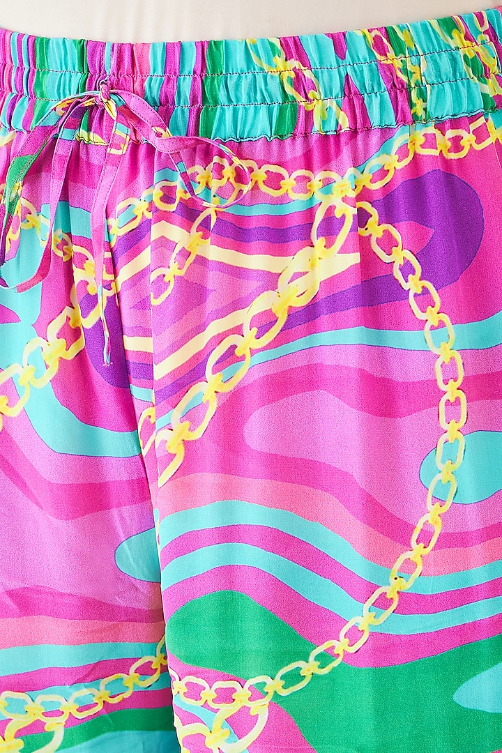 Pink & Green Viscose Crepe Marine Wave Printed Pant Set by First Resort by Ramola Bachchan at Pernia's Pop Up Shop
