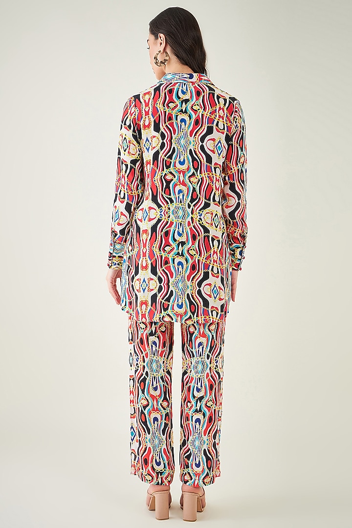 Black & Red Viscose Crepe Digital Marine Wave Printed Co-Ord Set by First Resort by Ramola Bachchan at Pernia's Pop Up Shop
