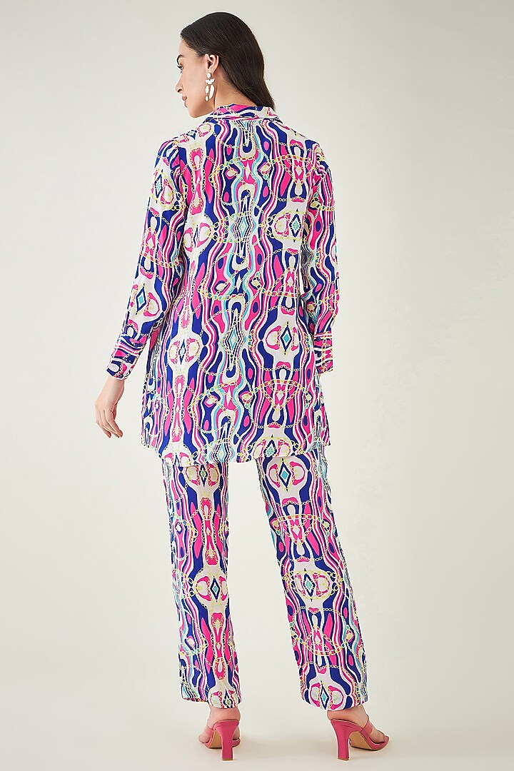 Blue & Pink Viscose Crepe Digital Marine Wave Printed Co-Ord Set by First Resort by Ramola Bachchan at Pernia's Pop Up Shop