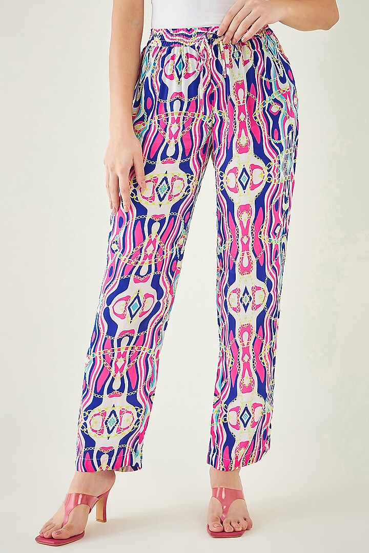 Blue & Pink Viscose Crepe Digital Marine Wave Printed Co-Ord Set by First Resort by Ramola Bachchan at Pernia's Pop Up Shop