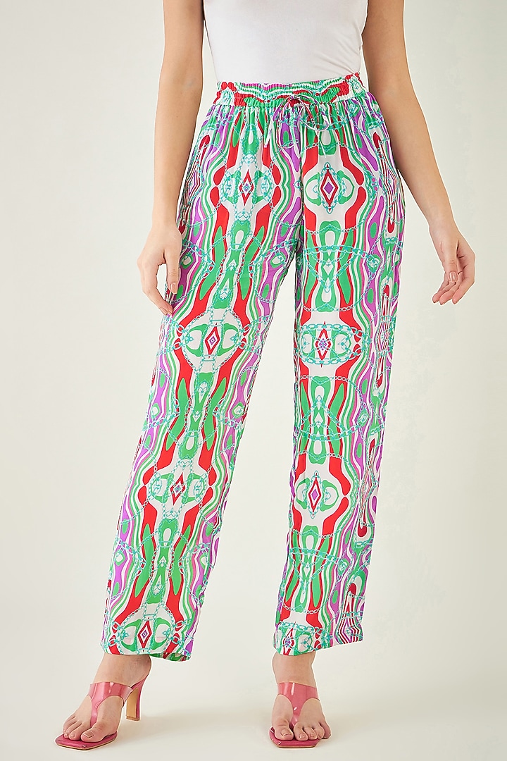 Green & Orange Viscose Crepe Digital Marine Wave Printed Co-Ord Set by First Resort by Ramola Bachchan at Pernia's Pop Up Shop