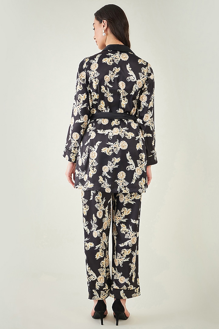 Black Polyester Satin Digital Baroque Printed Co-Ord Set by First Resort by Ramola Bachchan at Pernia's Pop Up Shop