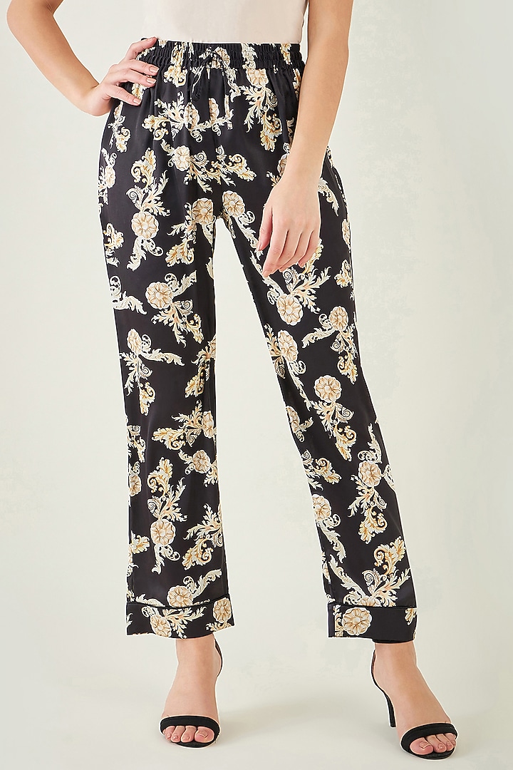 Black Polyester Satin Digital Baroque Printed Co-Ord Set by First Resort by Ramola Bachchan at Pernia's Pop Up Shop