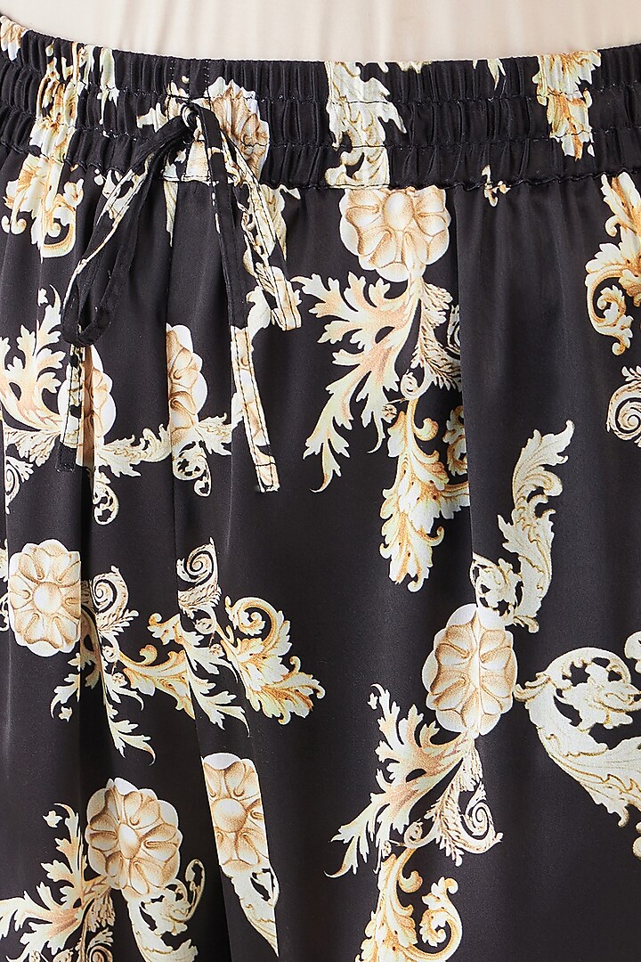 Black Polyester Satin Digital Baroque Printed Co-Ord Set by First Resort by Ramola Bachchan at Pernia's Pop Up Shop