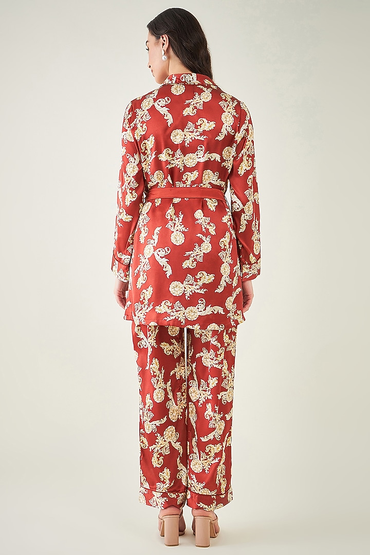 Red Polyester Satin Digital Baroque Printed Co-Ord Set by First Resort by Ramola Bachchan at Pernia's Pop Up Shop