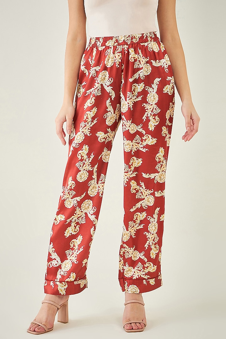 Red Polyester Satin Digital Baroque Printed Co-Ord Set by First Resort by Ramola Bachchan at Pernia's Pop Up Shop
