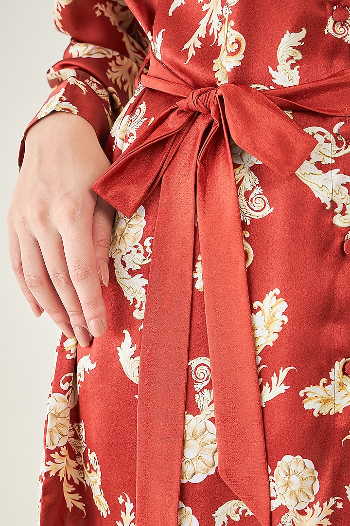 Red Polyester Satin Digital Baroque Printed Co-Ord Set by First Resort by Ramola Bachchan at Pernia's Pop Up Shop