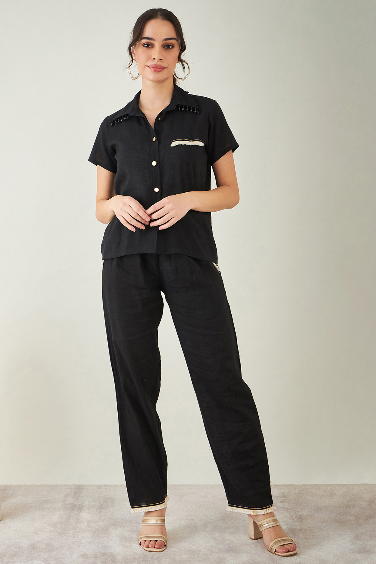 Black Viscose Linen Co-Ord Set by First Resort by Ramola Bachchan at Pernia's Pop Up Shop
