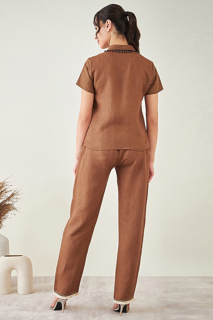 Brown Viscose Linen Co-Ord Set by First Resort by Ramola Bachchan at Pernia's Pop Up Shop