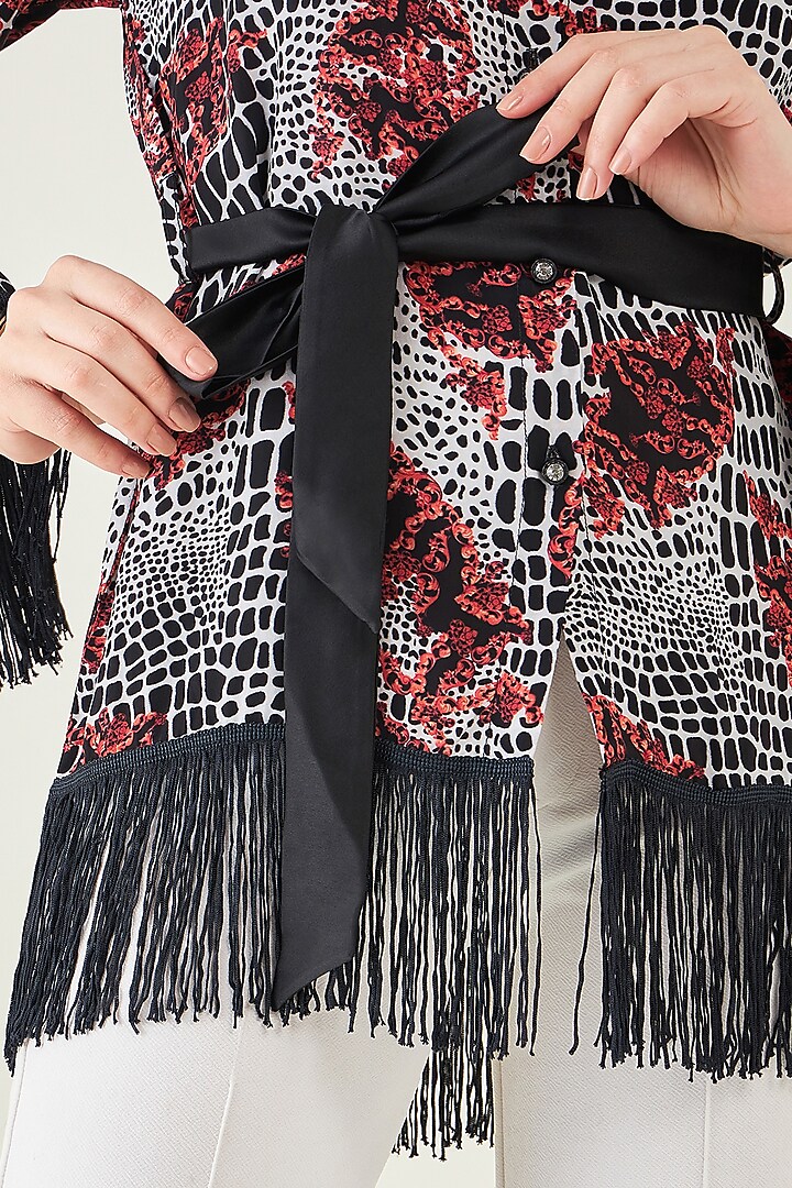 Red Viscose Crepe Baroque Animal Printed Shirt by First Resort by Ramola Bachchan at Pernia's Pop Up Shop