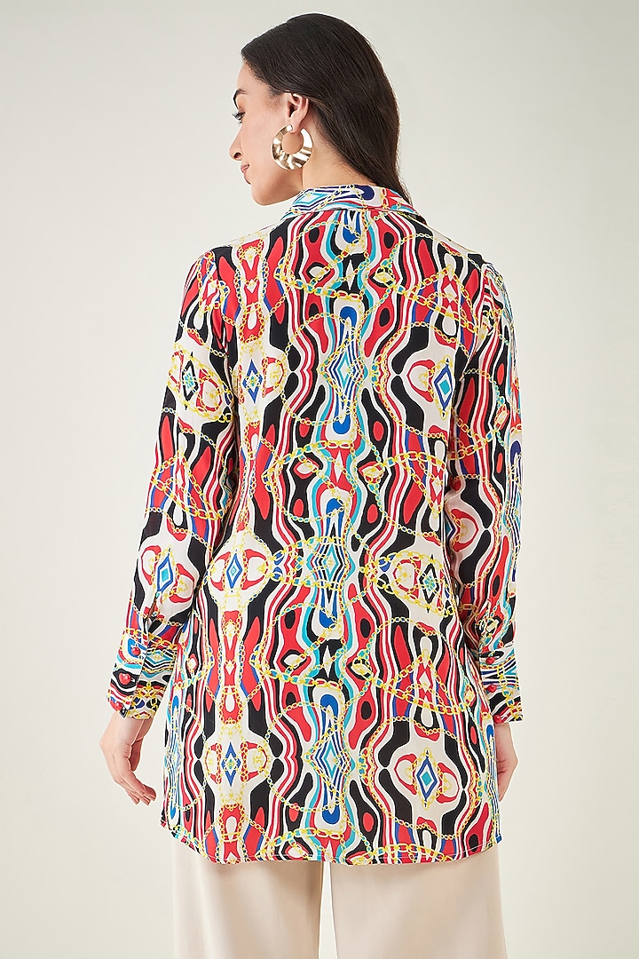 Black & Red Viscose Crepe Digital Marine Wave Printed Shirt by First Resort by Ramola Bachchan at Pernia's Pop Up Shop