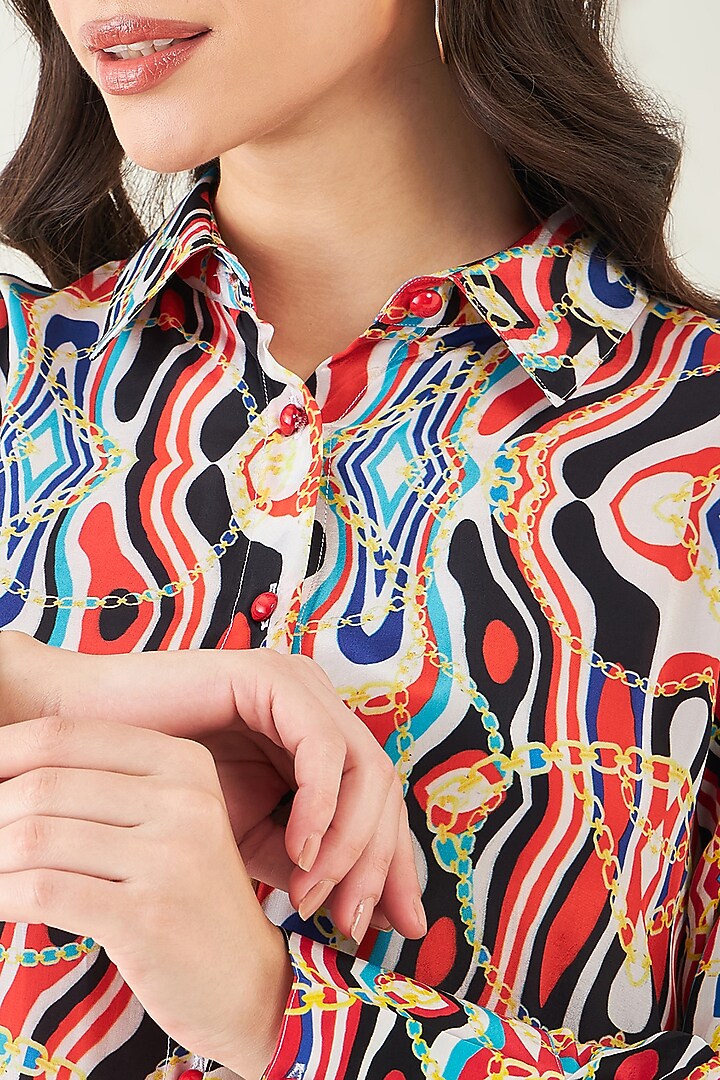 Black & Red Viscose Crepe Digital Marine Wave Printed Shirt by First Resort by Ramola Bachchan at Pernia's Pop Up Shop