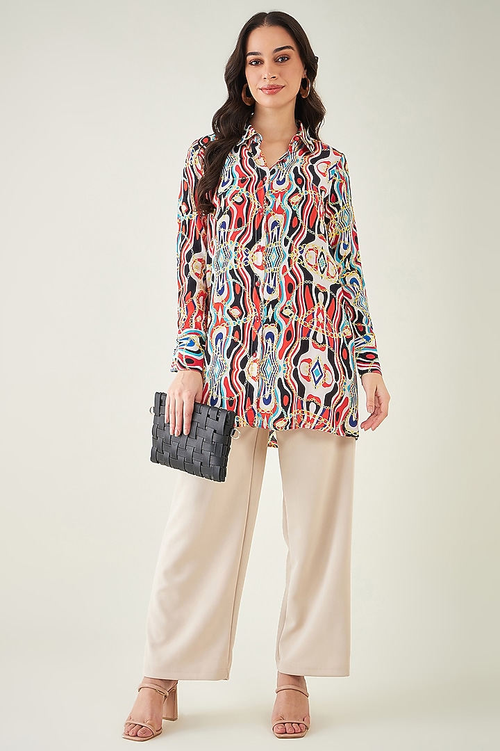 Black & Red Viscose Crepe Digital Marine Wave Printed Shirt by First Resort by Ramola Bachchan at Pernia's Pop Up Shop