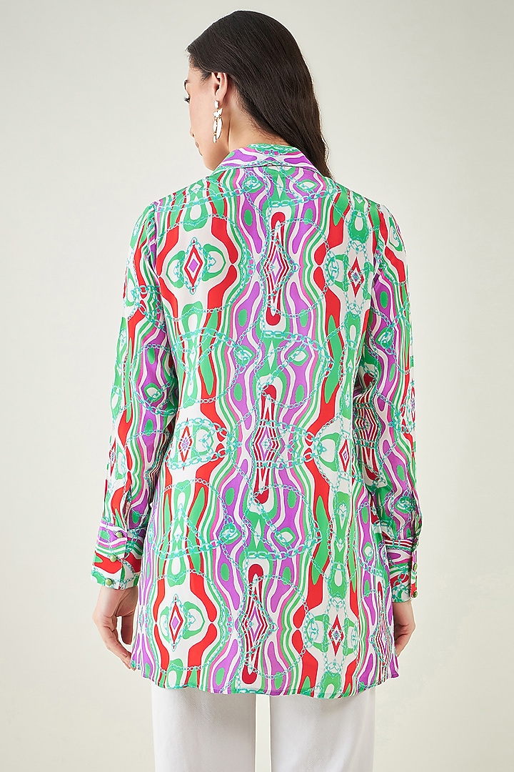 Green & Orange Viscose Crepe Digital Marine Wave Printed Shirt by First Resort by Ramola Bachchan at Pernia's Pop Up Shop