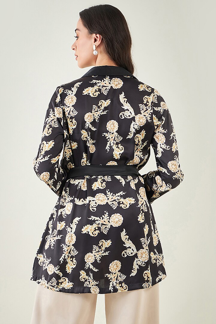 Black Polyester Satin Digital Baroque Printed Shirt by First Resort by Ramola Bachchan at Pernia's Pop Up Shop