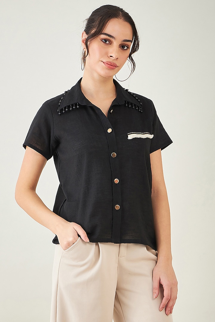 Black Viscose Linen Shirt by First Resort by Ramola Bachchan at Pernia's Pop Up Shop