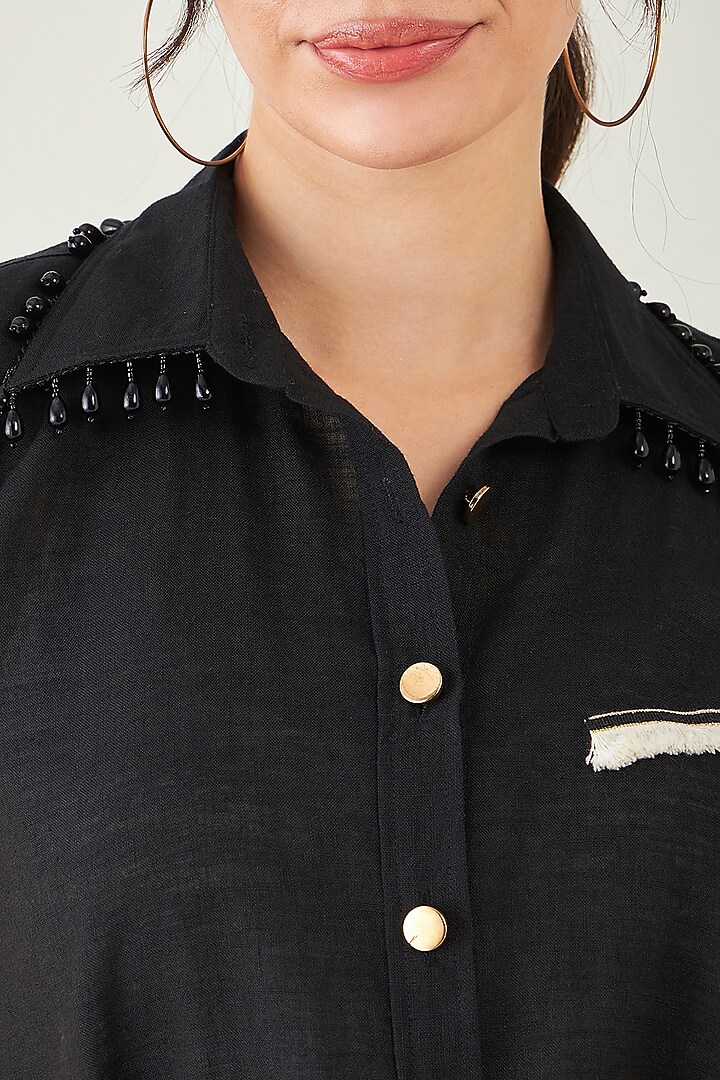 Black Viscose Linen Shirt by First Resort by Ramola Bachchan at Pernia's Pop Up Shop