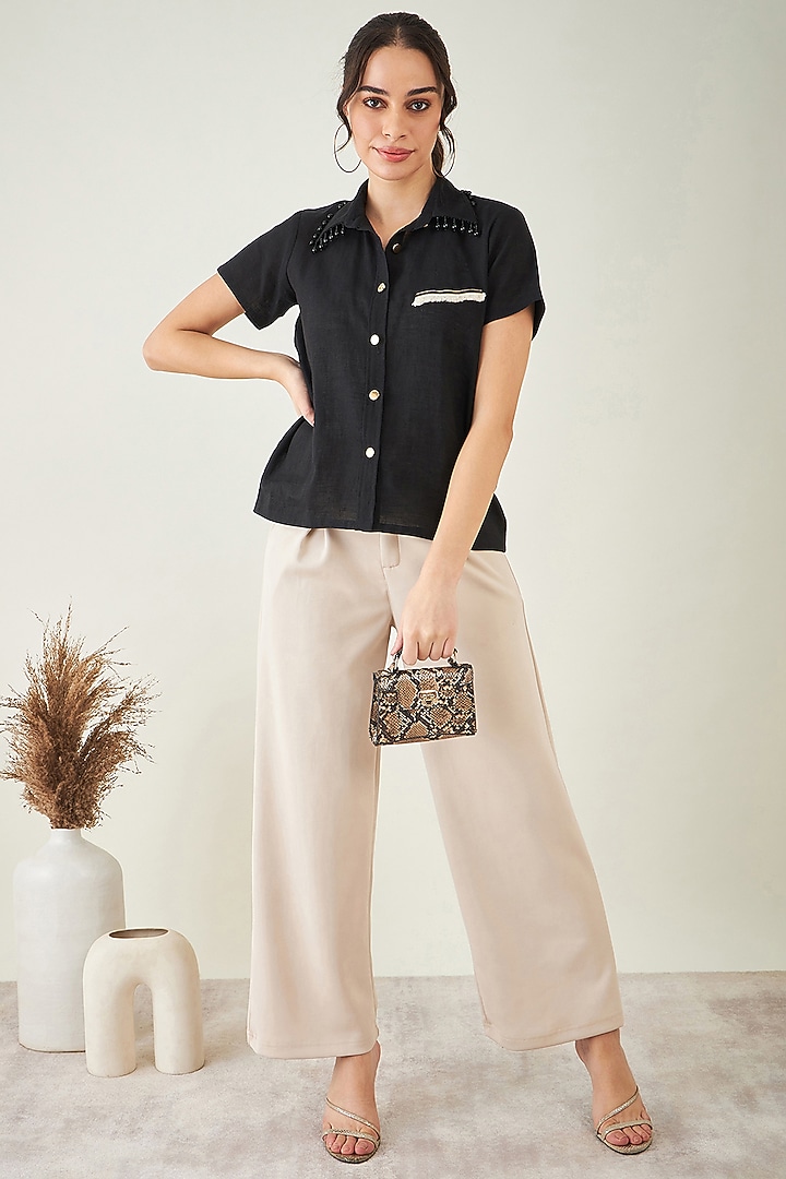 Black Viscose Linen Shirt by First Resort by Ramola Bachchan at Pernia's Pop Up Shop