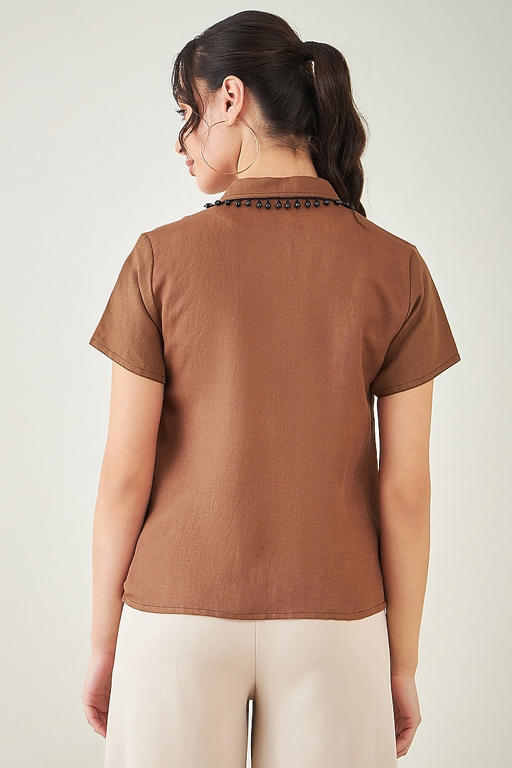 Brown Viscose Linen Shirt by First Resort by Ramola Bachchan at Pernia's Pop Up Shop