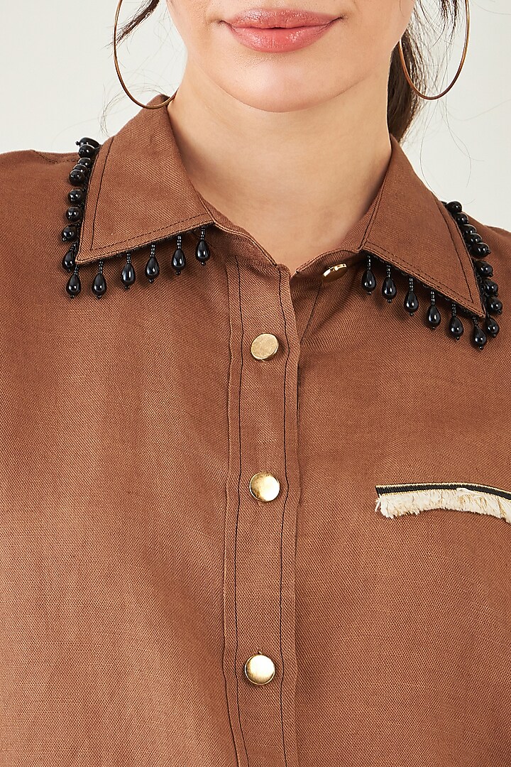 Brown Viscose Linen Shirt by First Resort by Ramola Bachchan at Pernia's Pop Up Shop