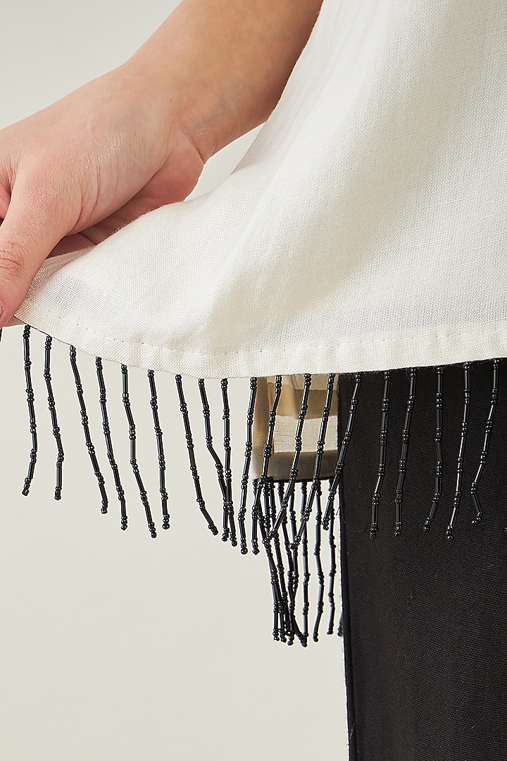 Off-White Viscose Linen Beaded Fringe Lace Top by First Resort by Ramola Bachchan at Pernia's Pop Up Shop