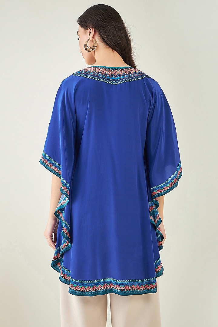 Blue Viscose Crepe Crystal Embellished Tunic by First Resort by Ramola Bachchan at Pernia's Pop Up Shop
