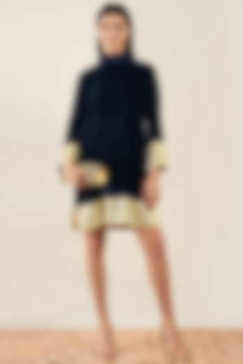 Blue Silk Velvet Sequins Summer Dress by First Resort by Ramola Bachchan at Pernia's Pop Up Shop