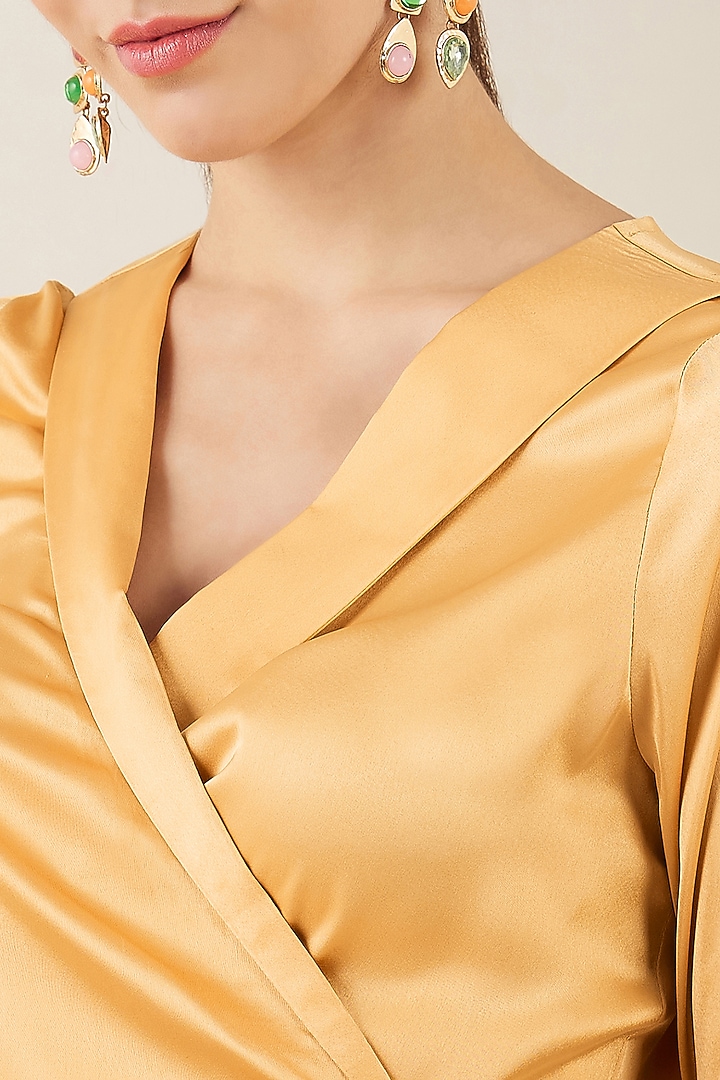 Gold Satin Crystal Embellished Wrap Mini Summer Dress by First Resort by Ramola Bachchan at Pernia's Pop Up Shop