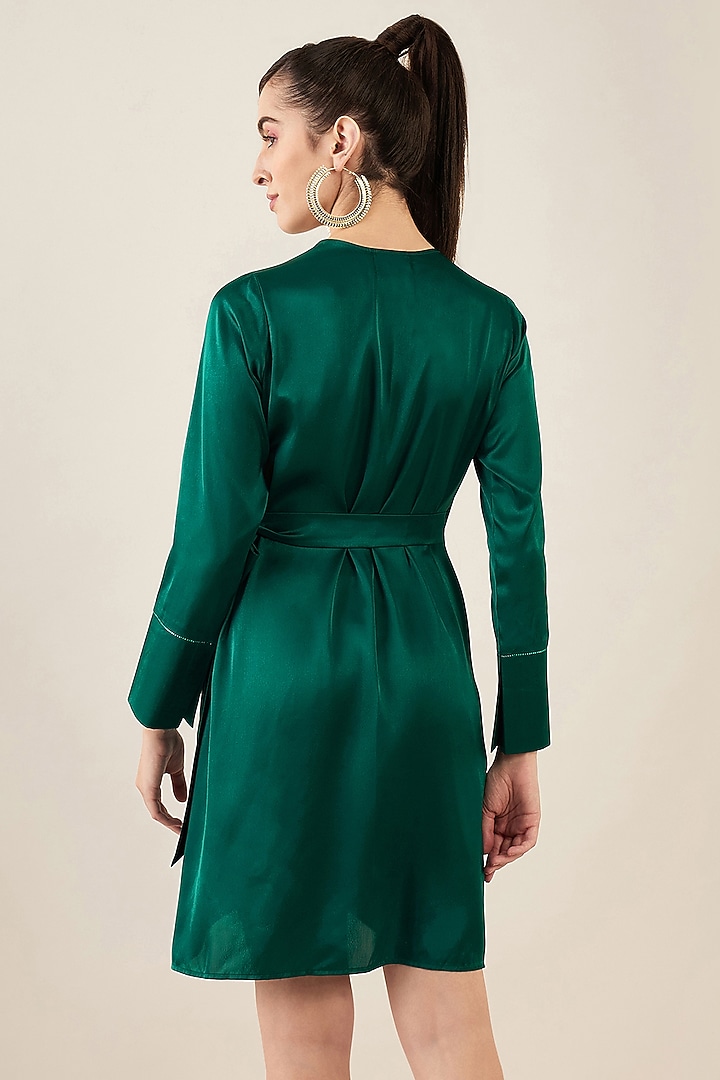 Emerald Green Satin Crystal Embellished Wrap Mini Summer Dress by First  Resort by Ramola Bachchan at Pernia's Pop Up Shop