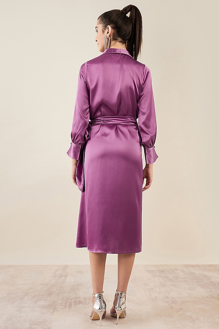 Purple Satin Crystal Embellished Wrap Midi Summer Dress by First Resort by Ramola Bachchan at Pernia's Pop Up Shop