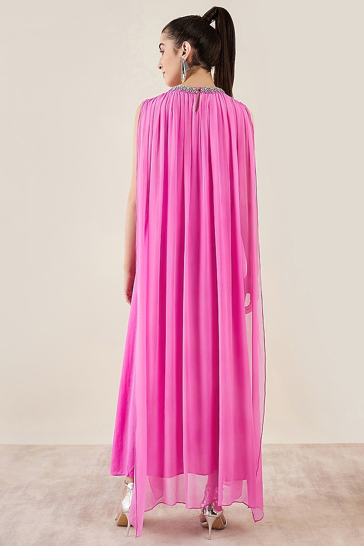 Pink Silk Crystal Hand Embellished Gathered Maxi Summer Dress by First Resort by Ramola Bachchan at Pernia's Pop Up Shop