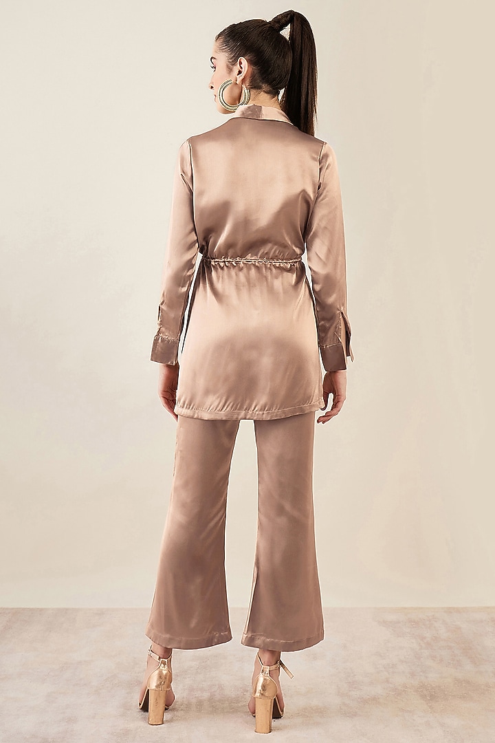 Hazel Brown Satin Crystal Embellished Semi-Formal Tunic Set by First Resort by Ramola Bachchan at Pernia's Pop Up Shop