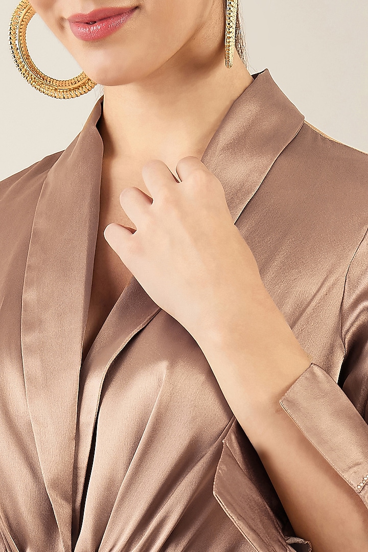 Hazel Brown Satin Crystal Embellished Semi-Formal Tunic Set by First Resort by Ramola Bachchan at Pernia's Pop Up Shop