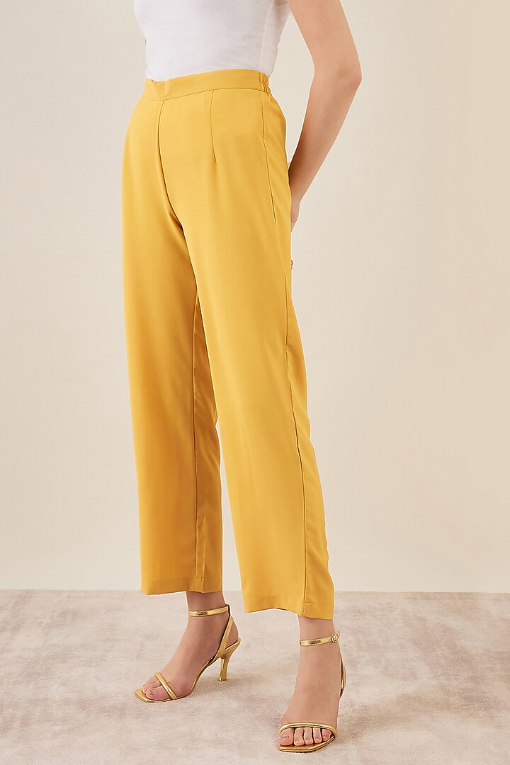 Mustard Polyester Crepe Crystal Hand Embellished One-Shoulder Asymmetric Co-Ord Set by First Resort by Ramola Bachchan at Pernia's Pop Up Shop