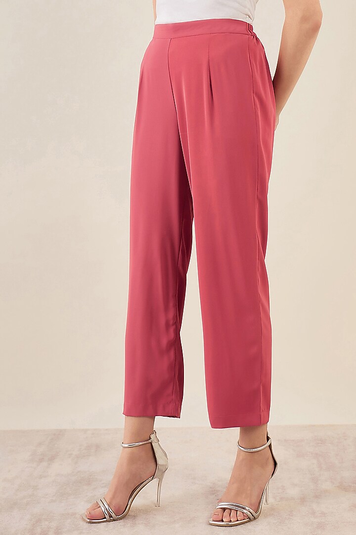 Red Polyester Crepe Crystal Hand Embellished One-Shoulder Asymmetric Co-Ord Set by First Resort by Ramola Bachchan at Pernia's Pop Up Shop