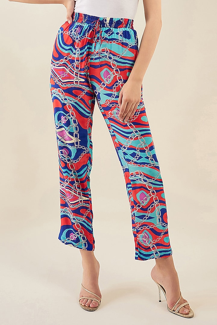 Blue & Red Viscose Crepe Marine Wave Printed Co-Ord Set by First Resort by Ramola Bachchan at Pernia's Pop Up Shop