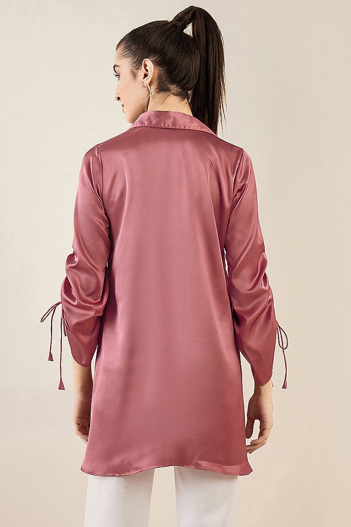 Old Rose Satin Crystal Embellished Gathered Tunic by First Resort by Ramola Bachchan at Pernia's Pop Up Shop