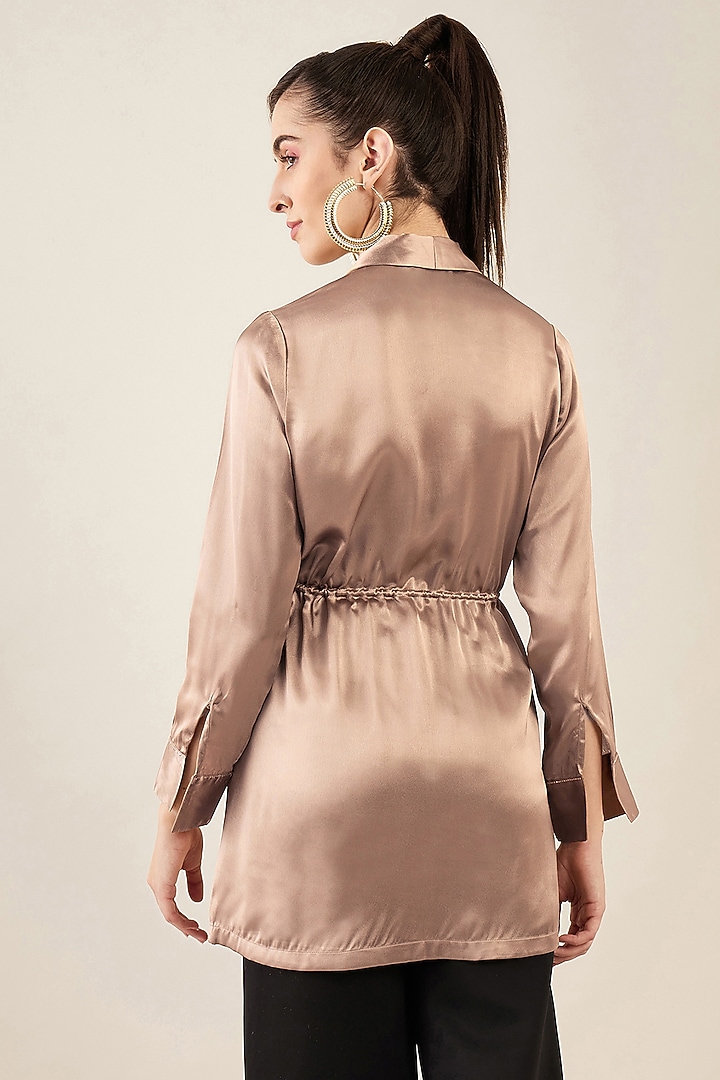 Hazel Brown Satin Crystal Embellished Semi-Formal Tunic by First Resort by Ramola Bachchan at Pernia's Pop Up Shop