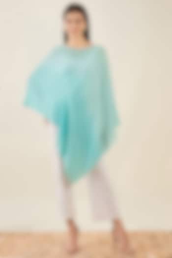Mint Green Ombre Cashmere Crystal Embellishment Asymmetrical Poncho Top by First Resort by Ramola Bachchan