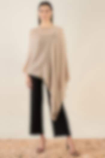 Beige Ombre Cashmere Crystal Embellishment Asymmetrical Poncho Top by First Resort by Ramola Bachchan