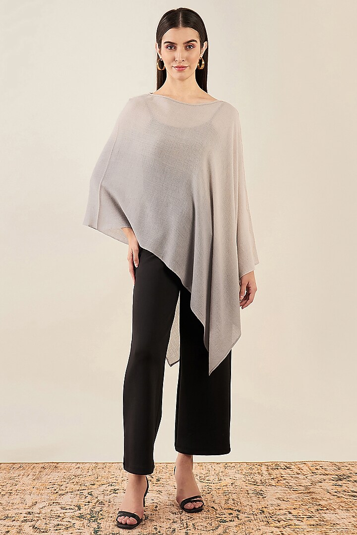 Nude Ombre Cashmere Crystal Embellishment Asymmetrical Poncho Top by First Resort by Ramola Bachchan