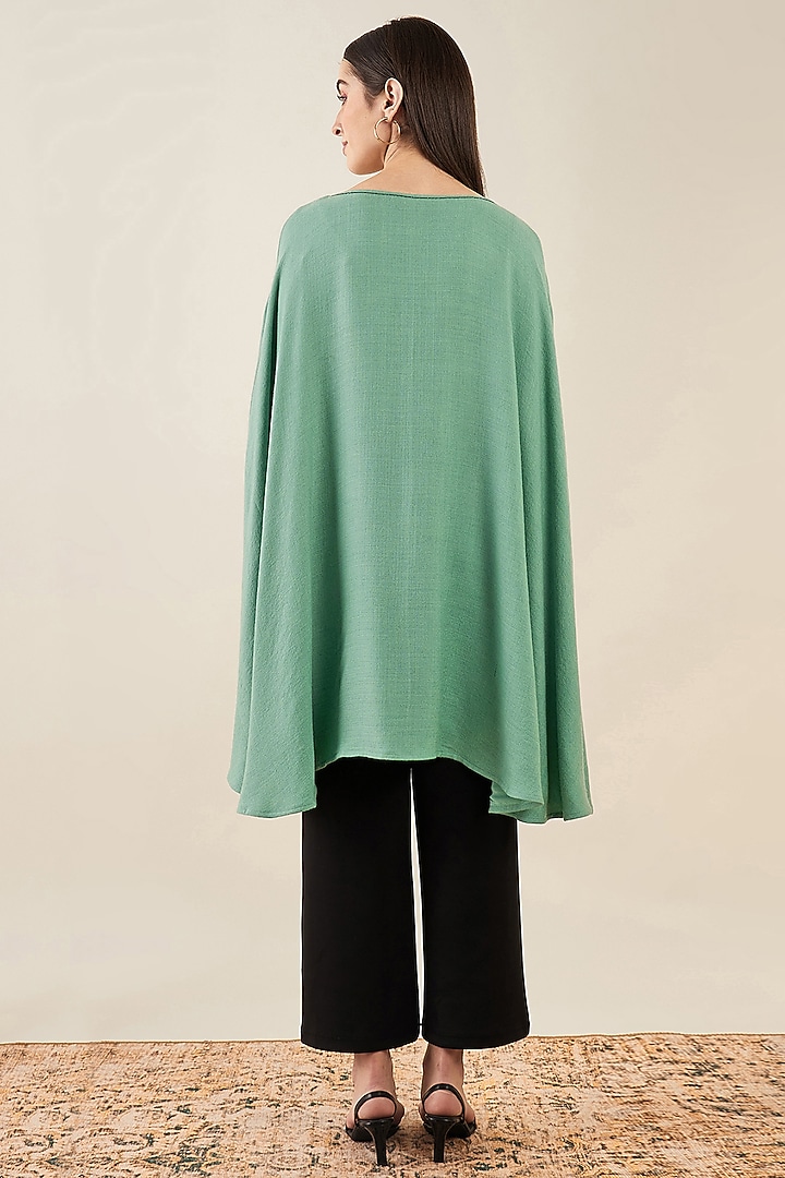 Sea Green Cashmere Motif Embellished Long Poncho Top by First Resort by Ramola Bachchan at Pernia's Pop Up Shop