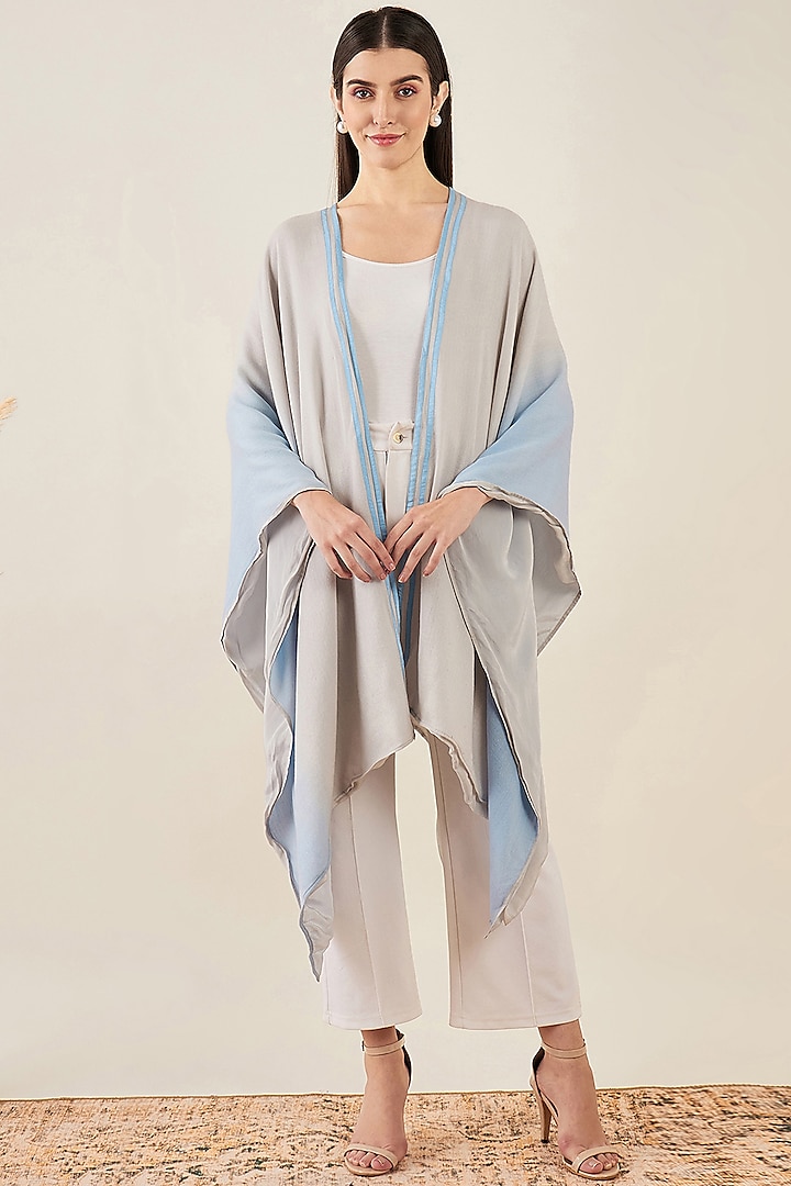 Grey & Sky Blue Ombre Cashmere Cape by First Resort by Ramola Bachchan