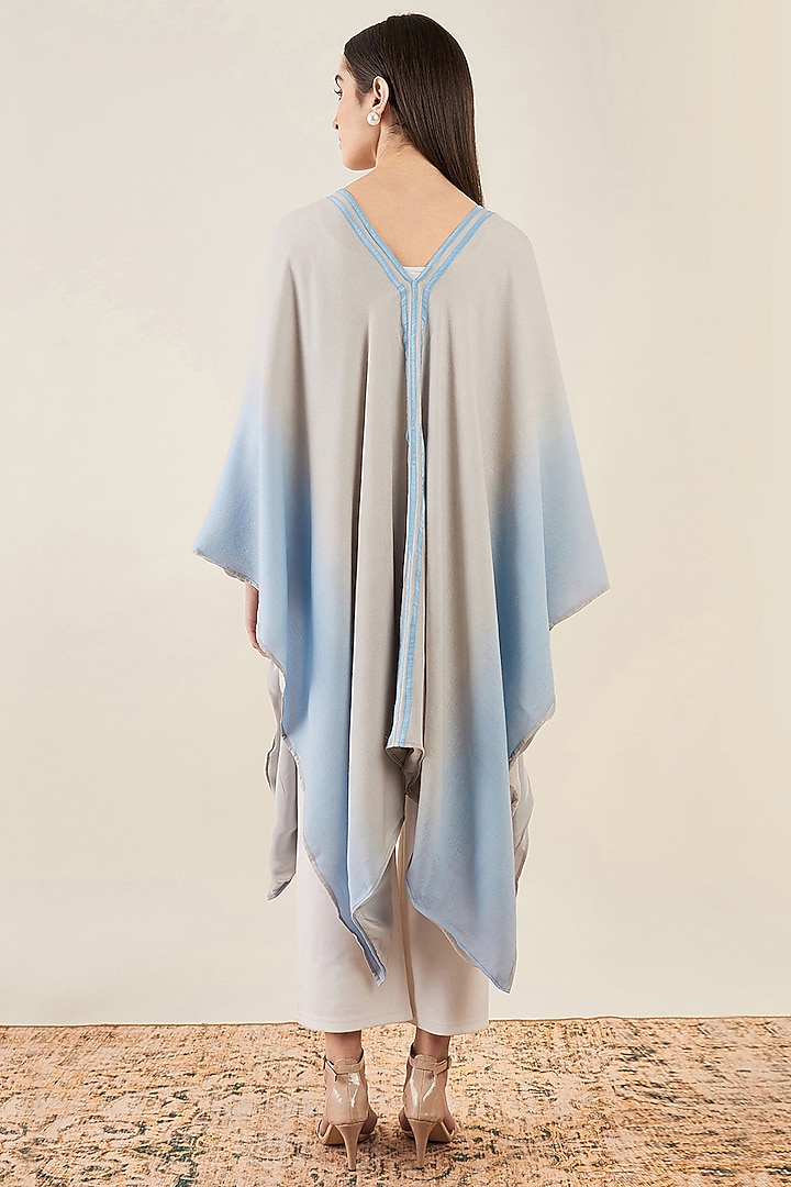 Grey & Sky Blue Ombre Cashmere Cape by First Resort by Ramola Bachchan at Pernia's Pop Up Shop